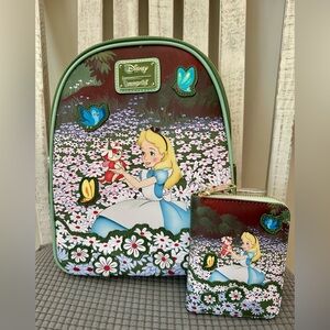 Loungefly Disney Alice in Wonderland Field of Flowers Mini Backpack and Wallet